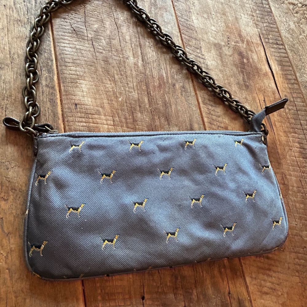 J. Crew Gray Dog Print Clutch with Chain Strap